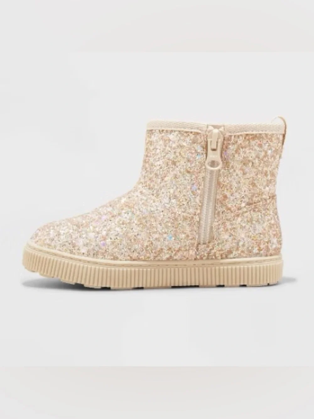 Cat & Jack Girls Glitter Pull-On Gold Boots with fur shearling lining 12T